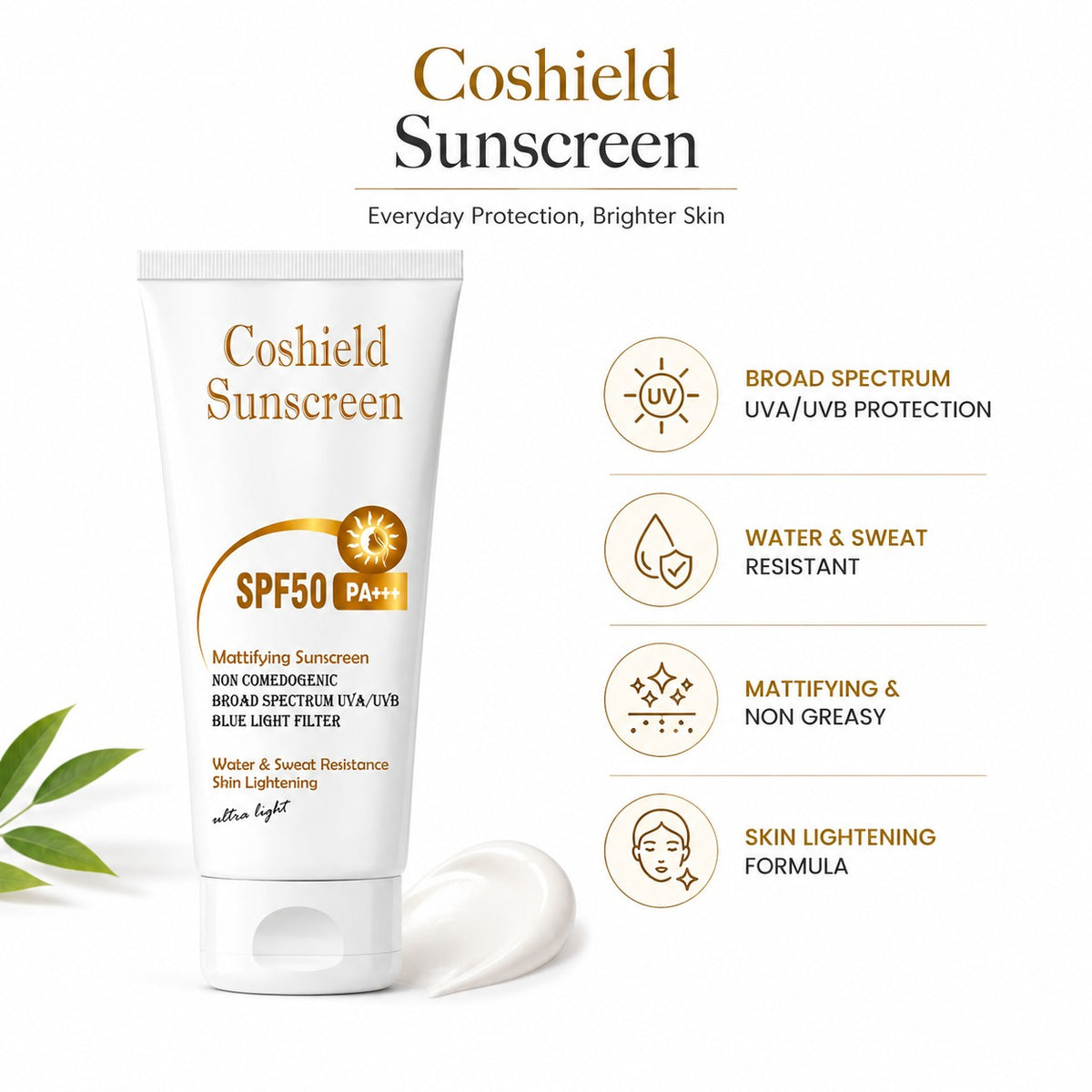 Coshield SPF 50 Mattifying Sunscreen | Broad Spectrum UVA/UVB Protection & Skin Lightening