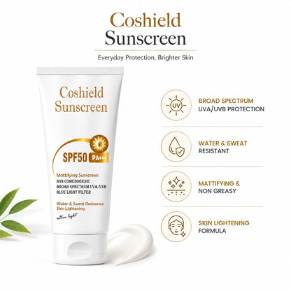 Coshield SPF 50 Mattifying Sunscreen | Broad Spectrum UVA/UVB Protection & Skin Lightening