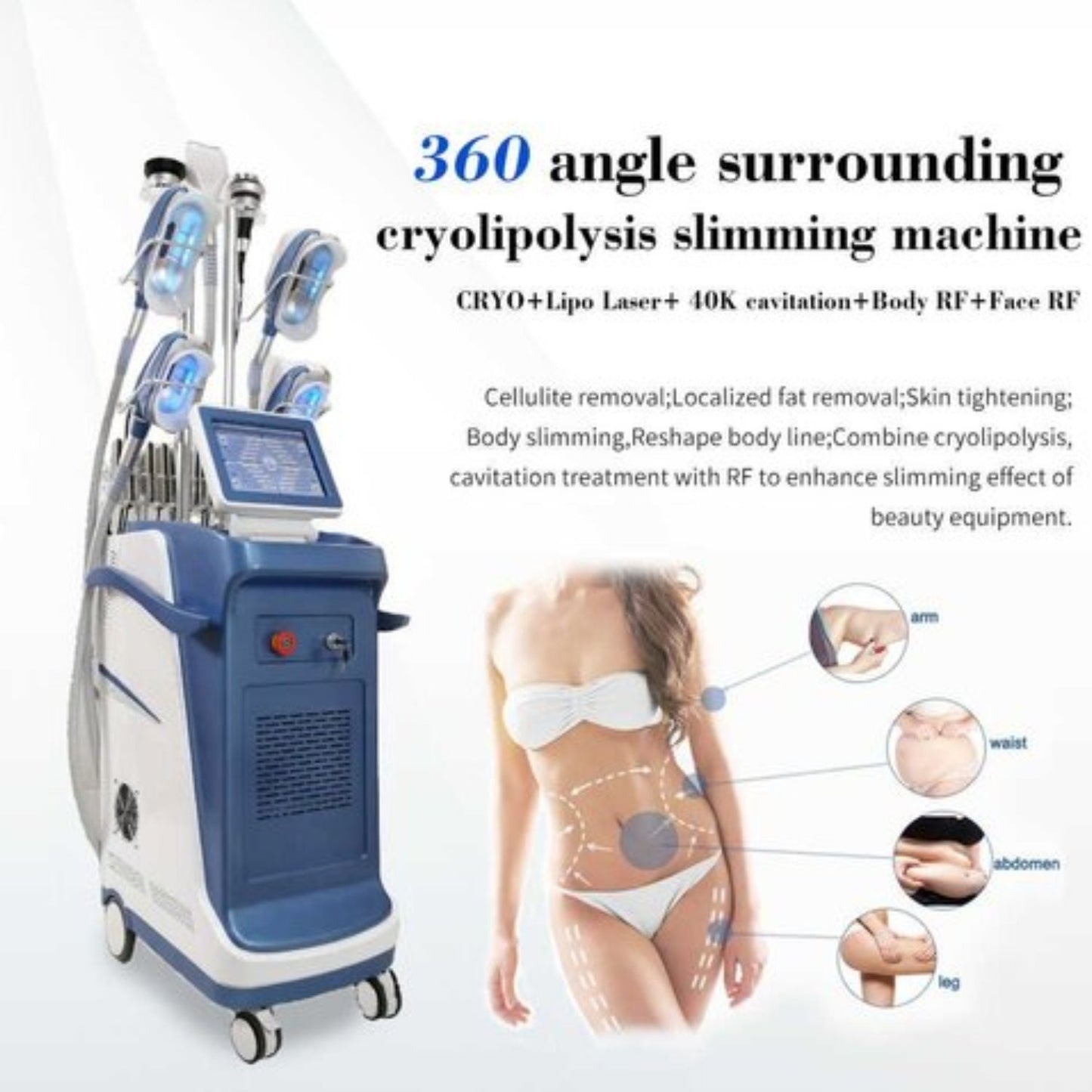 Cosderma 360° Angle Surrounding Cryolipolysis Slimming Machine - Fat Reduction & Body Contouring | CRYO + Lipo Laser + 40K Cavitation + Body RF + Face RF