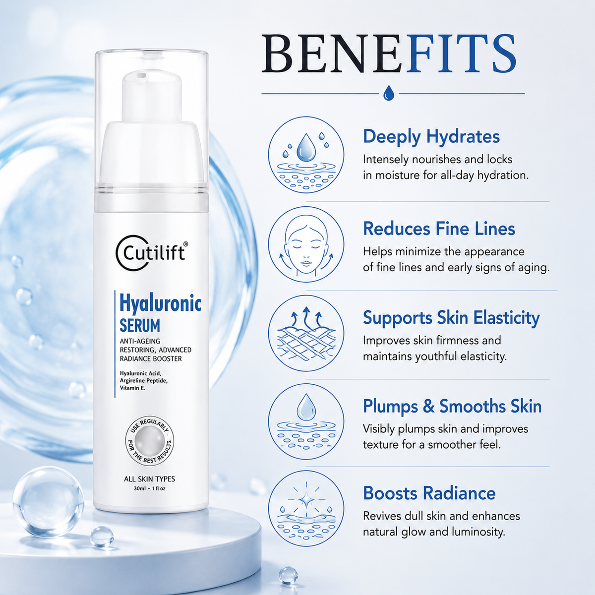 Cutilift Hyaluronic Serum - Anti-Aging, Hydrating & Skin Firming Serum