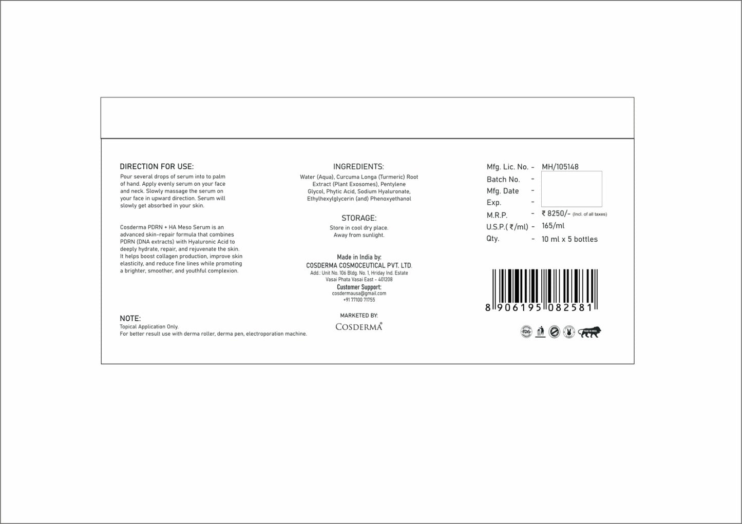 Back label with directions for use, ingredients, and product details on a white background