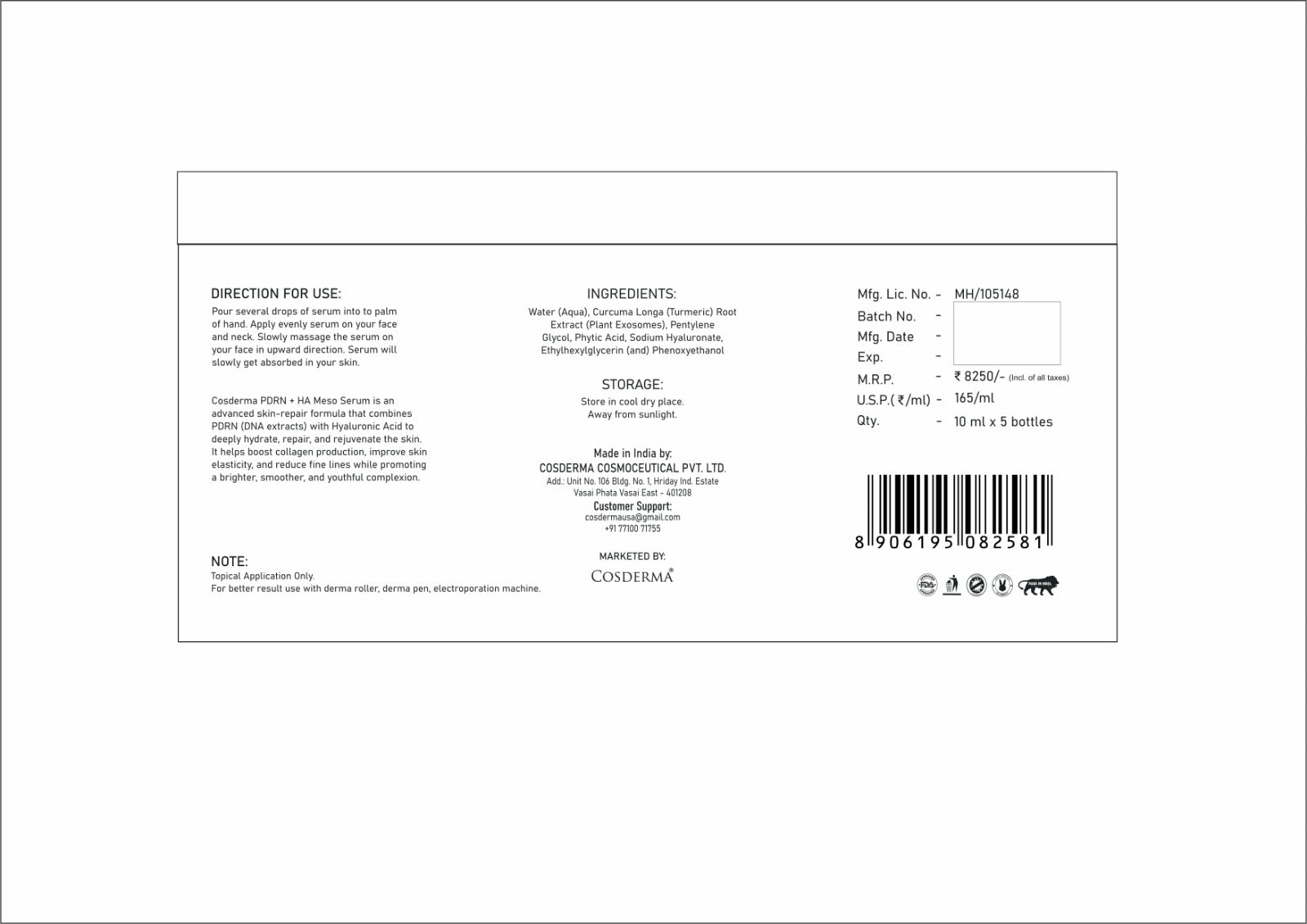 Back label with directions for use, ingredients, and product details on a white background