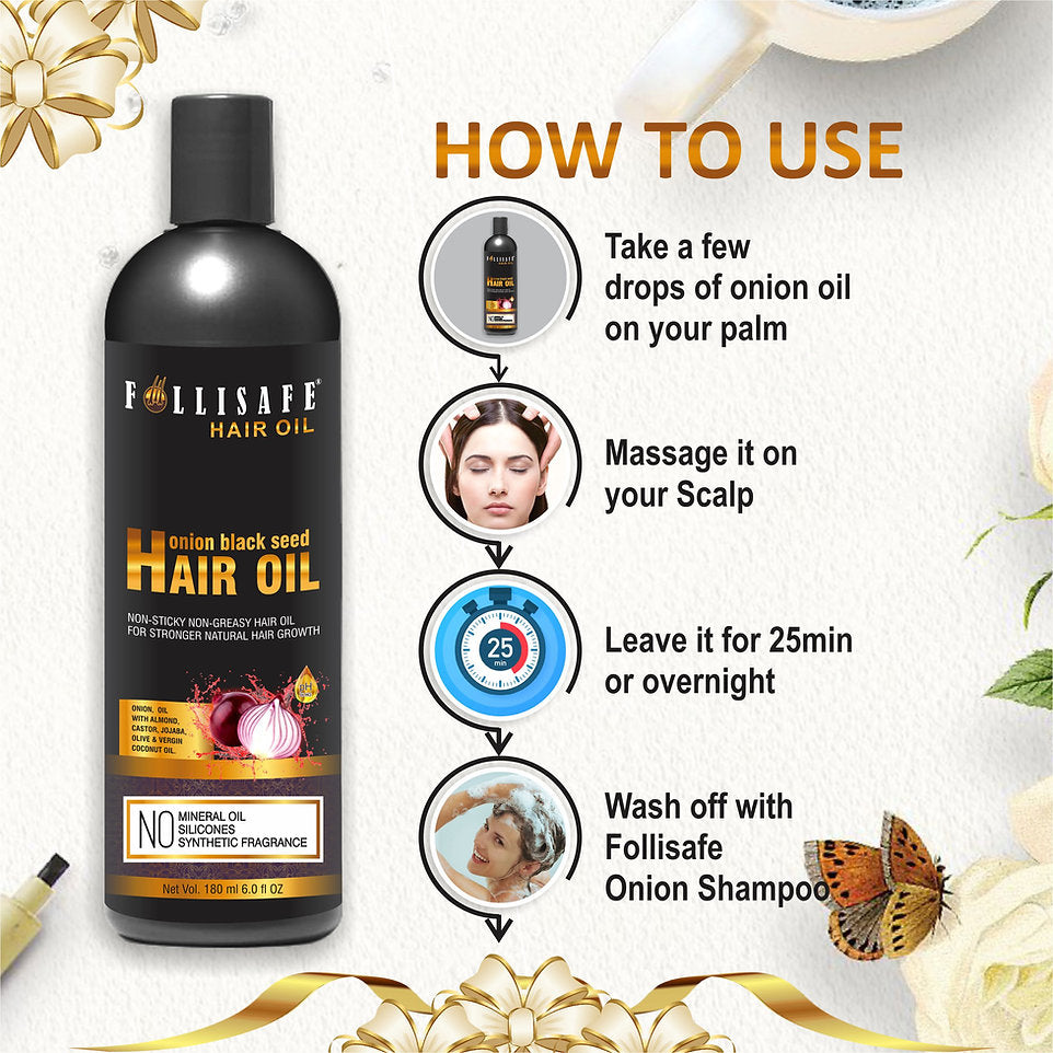 Follisafe Onion Hair Oil with 20 Essential Oils | 4X Growth Action for Hair Fall Control