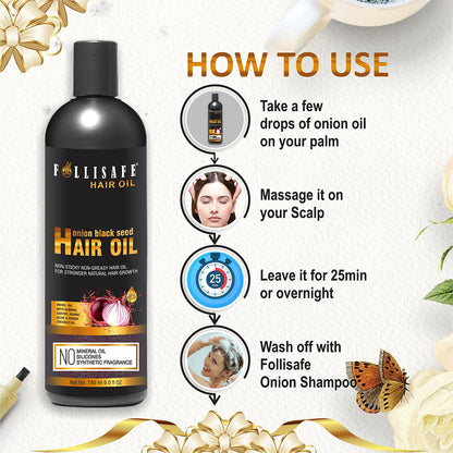 Follisafe Onion Hair Oil with 20 Essential Oils | 4X Growth Action for Hair Fall Control