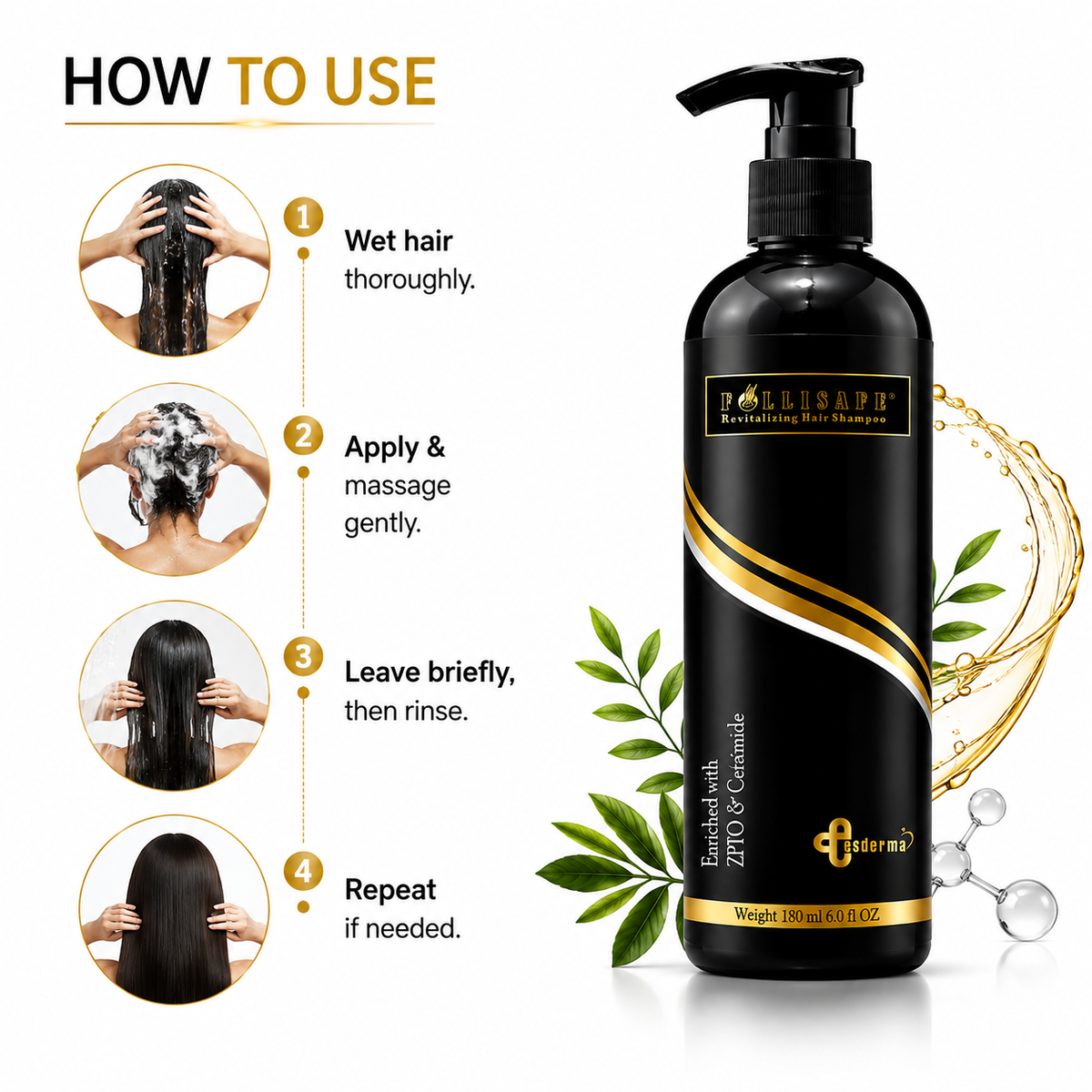 Follisafe Anti-Dandruff Shampoo with Tea Tree Oil & Zinc PCA – Soothes, Hydrates, & Revitalizes