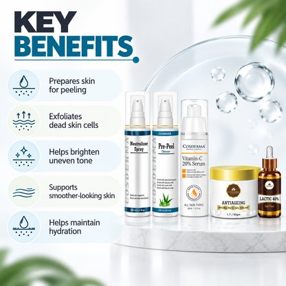Glow Revive Pre-Peel & Anti-Aging Kit: Neutralizer Spray, Vitamin C Serum, Lactic 40% Gel Peel