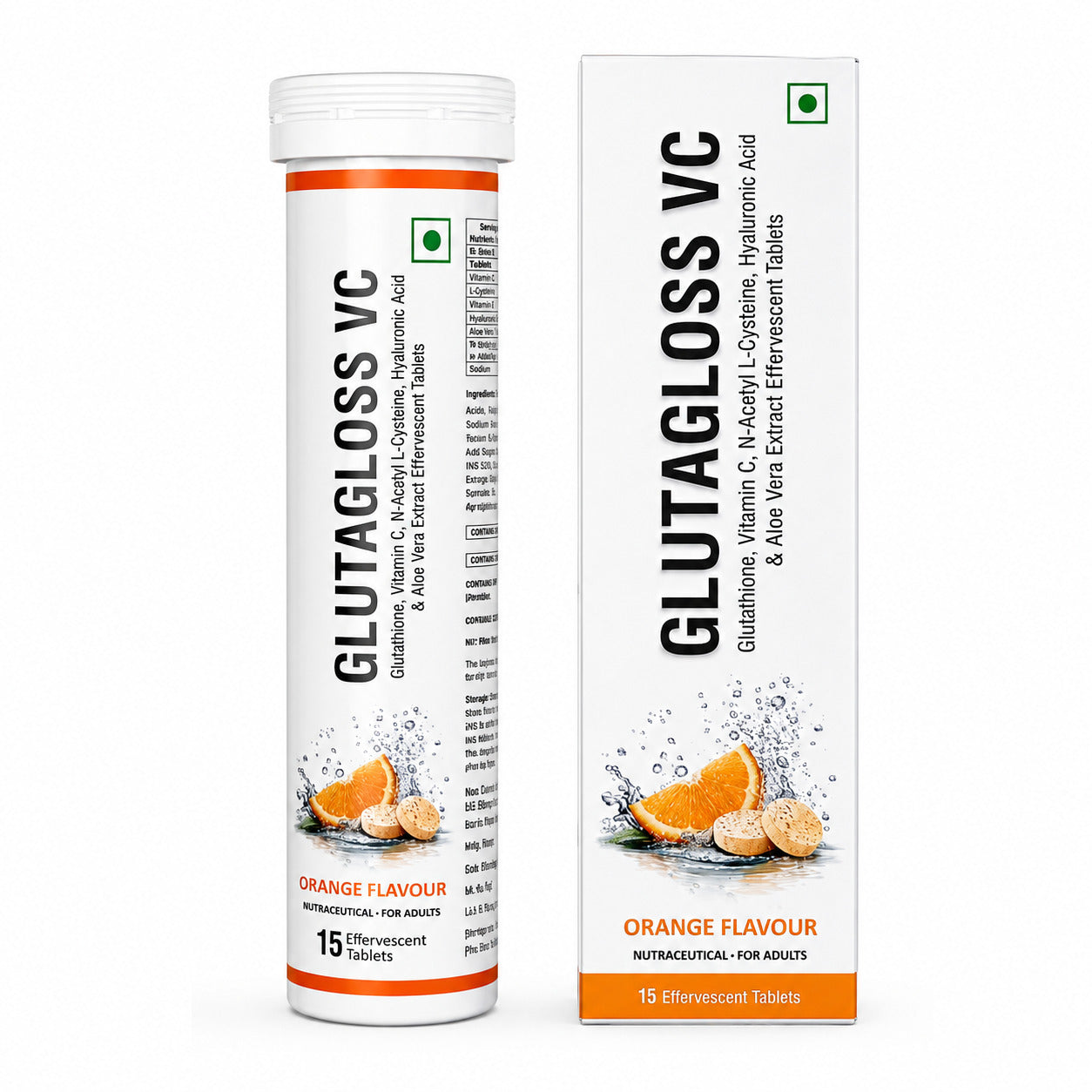 Cosderma Glutagloss VC Effervescent Tablets – Glutathione, Vitamin C, NAC, Hyaluronic Acid & Aloe Vera Extract (Orange Flavour) | 15 Tablets
