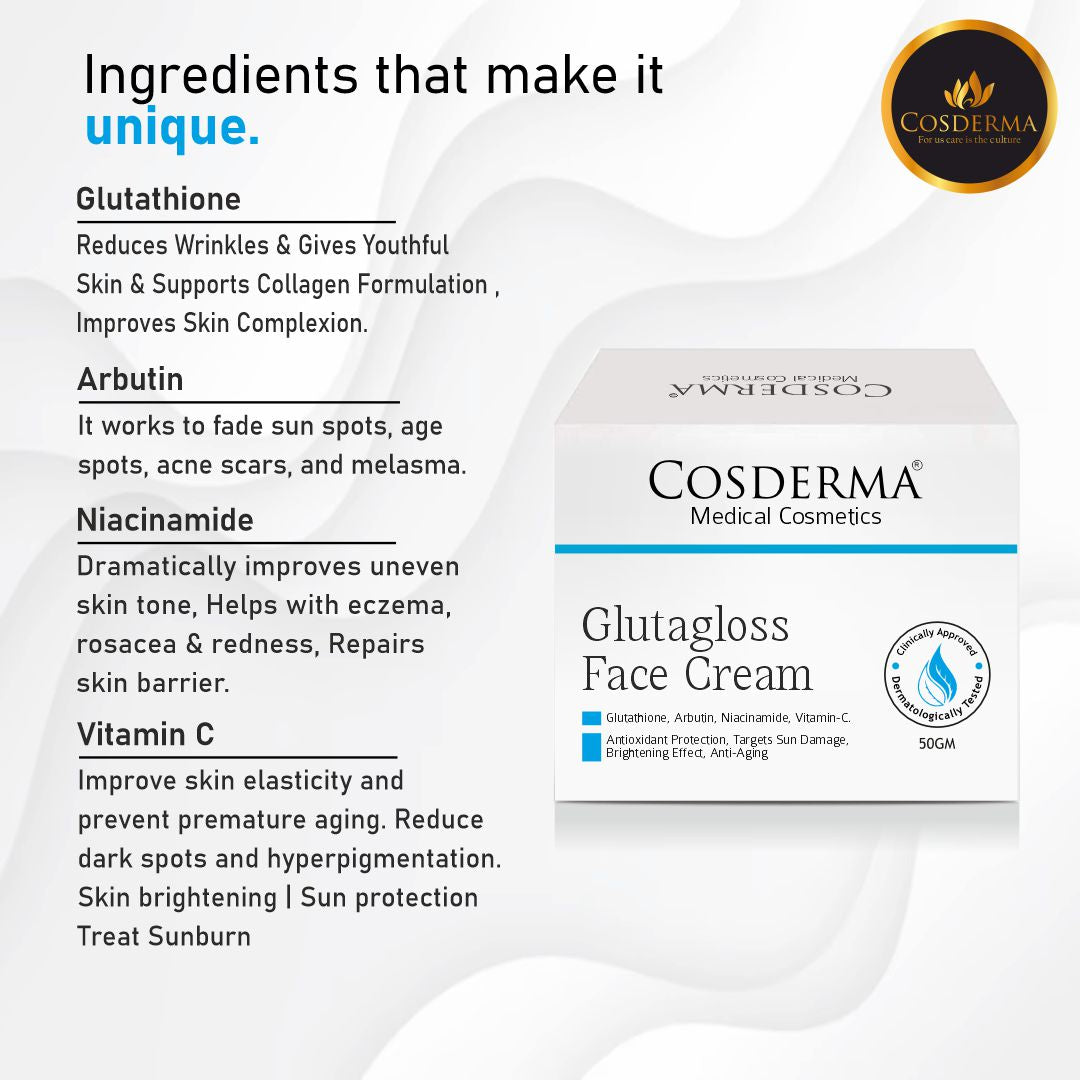 Cosderma Glutagloss Face Cream - Advanced Brightening & Nourishing Moisturizer