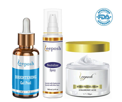 Leeposh Brightening Peel Kit with Hyaluronic Acid Hydra Face Gel Cream and Neutralizer Spray