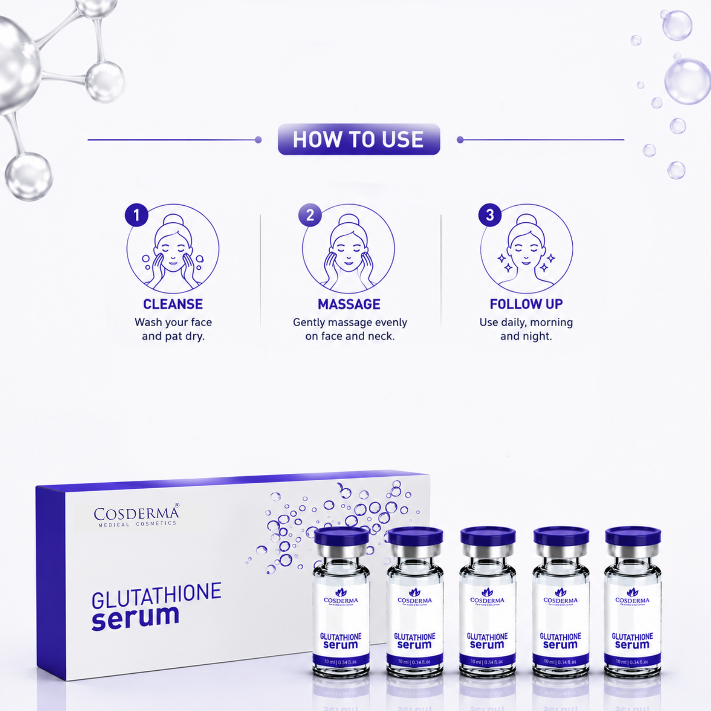 Cosderma Glutathione Serum - Powerful Brightening & Anti-Aging Treatment (5 Vials x 10ml)