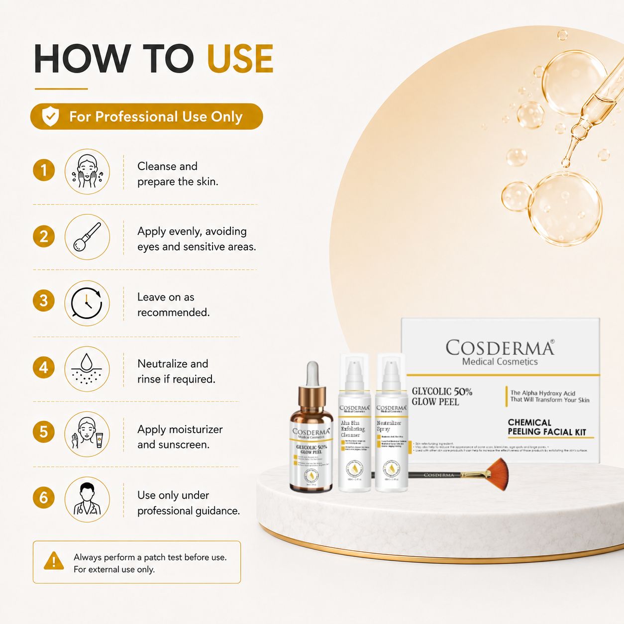 Cosderma Glycolic 50% Glow Peel - Exfoliate, Brighten & Renew Skin | Chemical Peeling Facial Kit