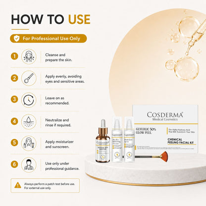 Cosderma Glycolic 50% Glow Peel - Exfoliate, Brighten & Renew Skin | Chemical Peeling Facial Kit