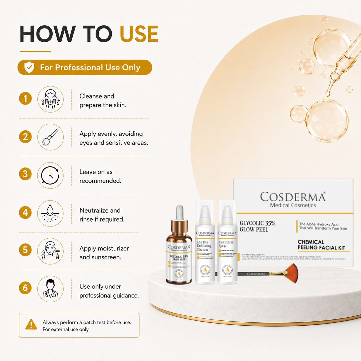 Cosderma Glycolic 35% Peel - Exfoliate, Smooth & Revitalize Skin | Chemical Peeling Facial Kit