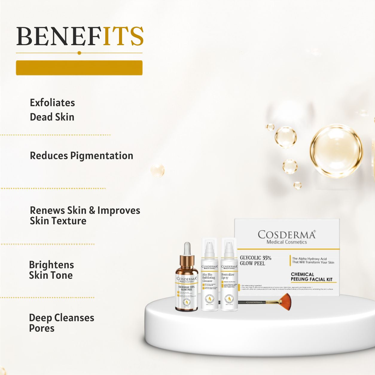 Cosderma Glycolic 35% Peel - Exfoliate, Smooth & Revitalize Skin | Chemical Peeling Facial Kit