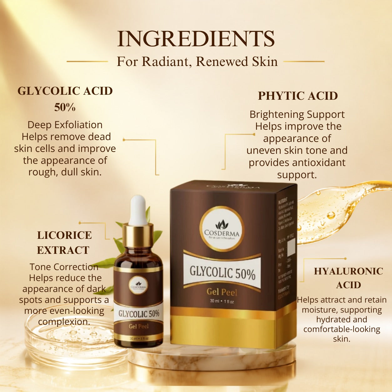 Cosderma Glycolic Peel 50% - Exfoliate & Brighten Your Skin | Professional Derma Peel