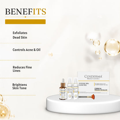 Cosderma Glycolic 50% Glow Peel - Exfoliate, Brighten & Renew Skin | Chemical Peeling Facial Kit
