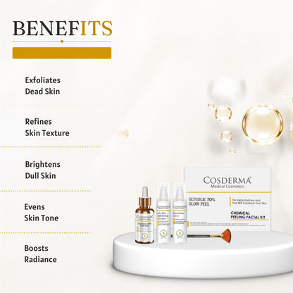 Cosderma Glycolic 70% Glow Peel - Deep Exfoliation & Skin Renewal | Chemical Peeling Facial Kit