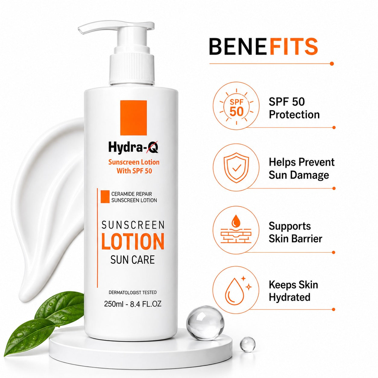 Hydra Q Sunscreen Lotion SPF 50 with Ceramide Repair - 250ml