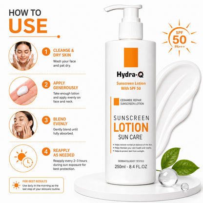 Hydra Q Sunscreen Lotion SPF 50 with Ceramide Repair - 250ml