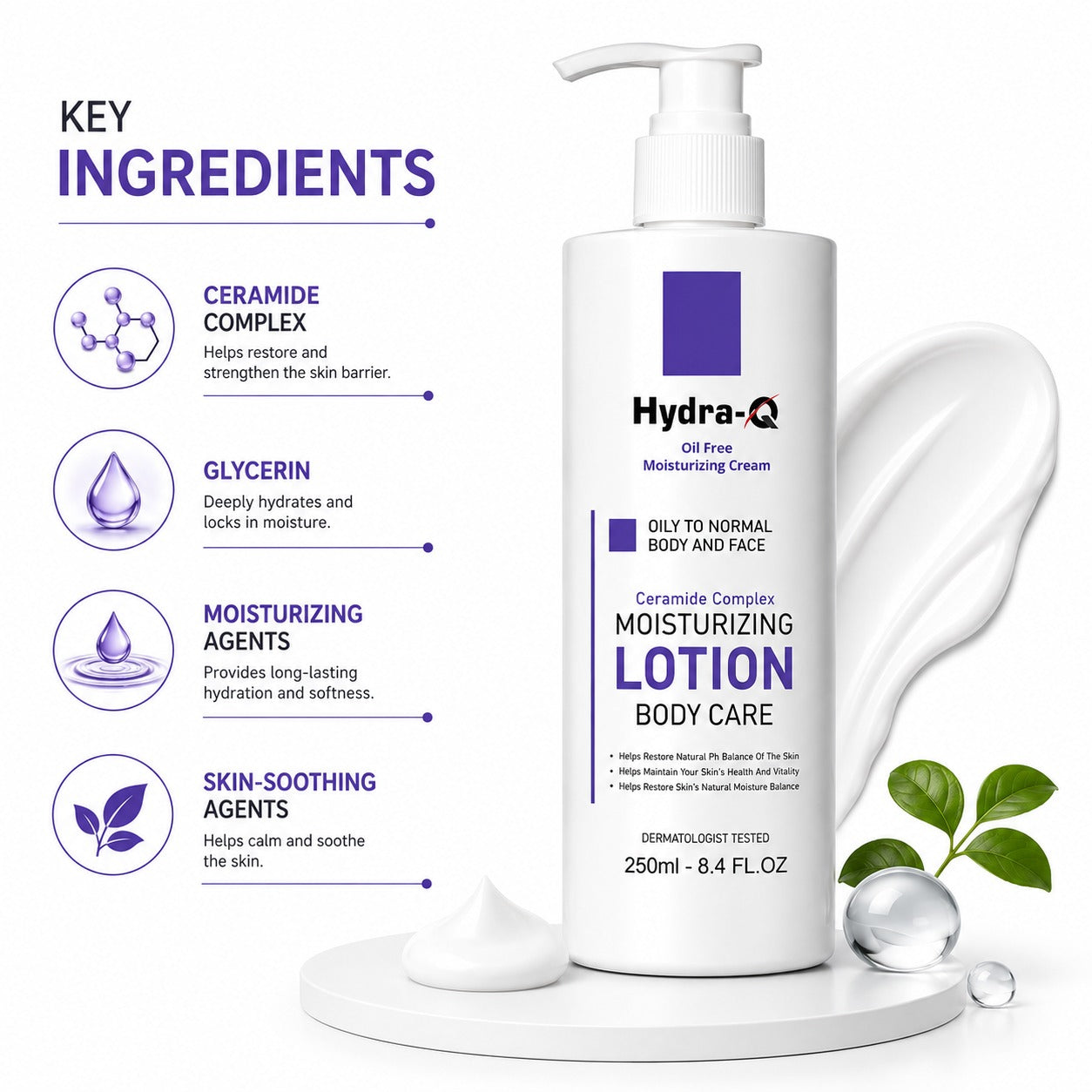 Hydra Q Oil-Free Moisturizing Cream with Ceramide Complex for Oily to Normal Skin - 250ml