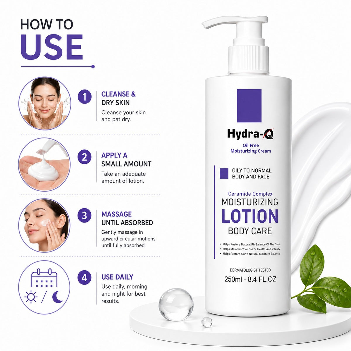 Hydra Q Oil-Free Moisturizing Cream with Ceramide Complex for Oily to Normal Skin - 250ml