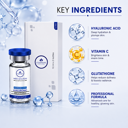 Cosderma Meso Solution Professional Serum - Vitamin C, Glutathione & Hyaluronic Acid for Brightening