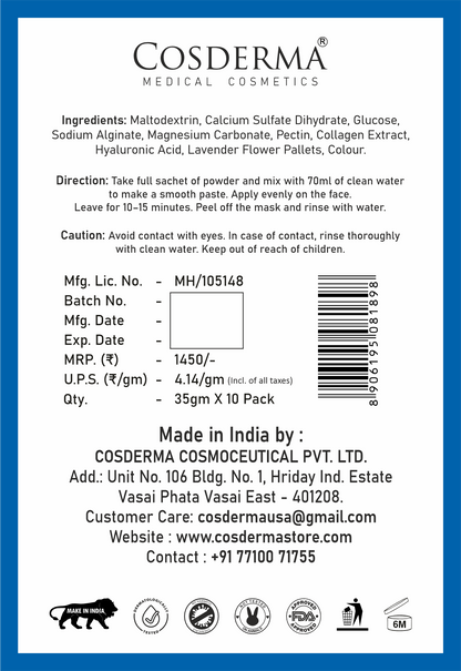 Cosderma Hyaluronic Acid Jelly Mask (10 x 35gm) – Deep Hydration & Skin Plumping Peel-Off Facial Mask