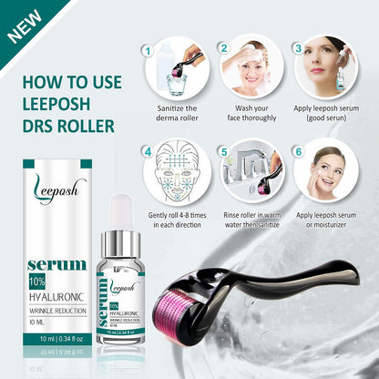 Leeposh Hyaluronic 10% Serum with 540 Needle Derma Roller for Hydrated and Youthful Skin