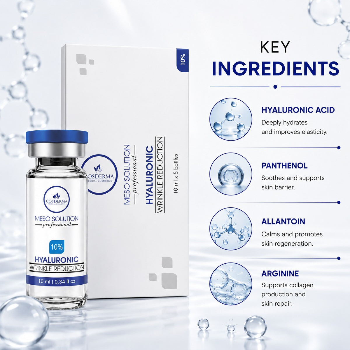 Cosderma Professional Meso Solution – Hyaluronic Wrinkle Reduction Serum | Professional Serum for Wrinkle Reduction & Hydration