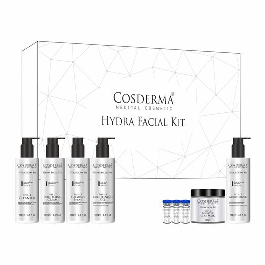 Cosderma Hydra Facial Kit – 7-Step Professional Skincare with Brightening, Hydrating, Clear Skin Serums & Calming Spray | Includes Exfoliator, Clay Mask & Moisturizer
