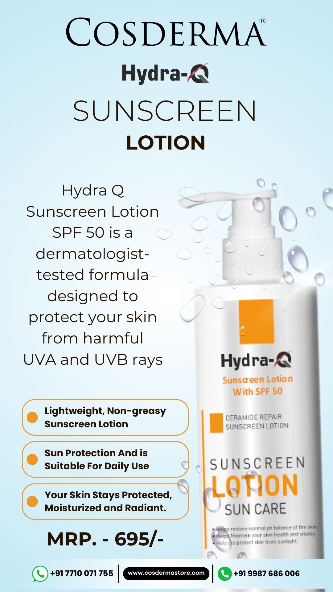Hydra Q Sunscreen Lotion SPF 50 with Ceramide Repair - 250ml