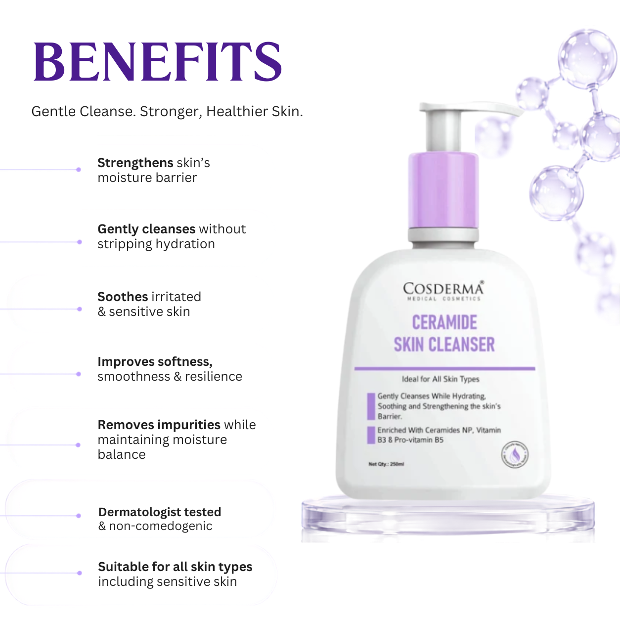 Cosderma Ceramide Skin Cleanser – Hydrating & Barrier Strengthening Cleanser for All Skin Types (250ml)