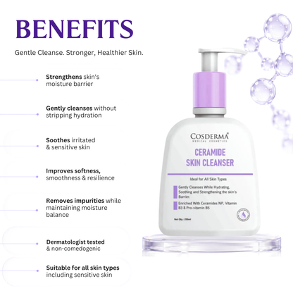Cosderma Ceramide Skin Cleanser – Hydrating & Barrier Strengthening Cleanser for All Skin Types (250ml)