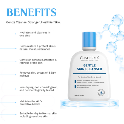 Cosderma Gentle Skin Cleanser for Sensitive & Dry to Normal Skin – Hydrating Creamy Formula