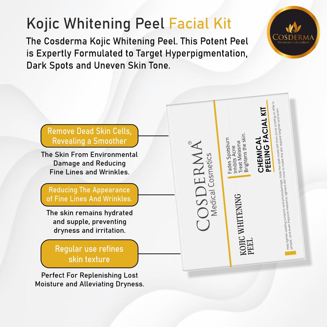 Cosderma Kojic Whitening Peel - Brighten & Even Skin Tone | Chemical Peeling Facial Kit