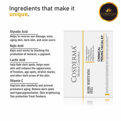 Cosderma Kojic Whitening Peel - Brighten & Even Skin Tone | Chemical Peeling Facial Kit