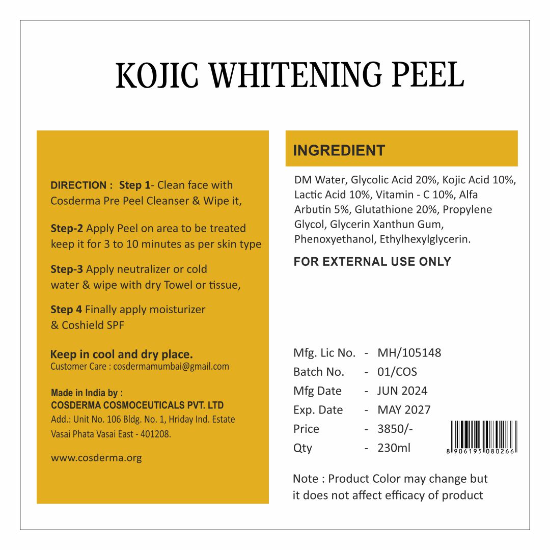 Cosderma Kojic Whitening Peel - Brighten & Even Skin Tone | Chemical Peeling Facial Kit