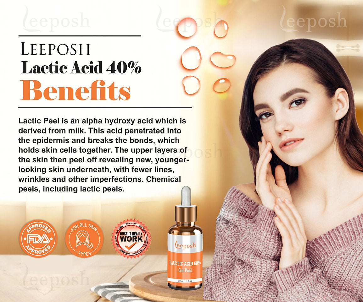 Leeposh Lactic Acid 40% Gel Peel with Neutralizer Spray | FDA Approved Peel for Acne Scars, Wrinkles & Uneven Skin Tone