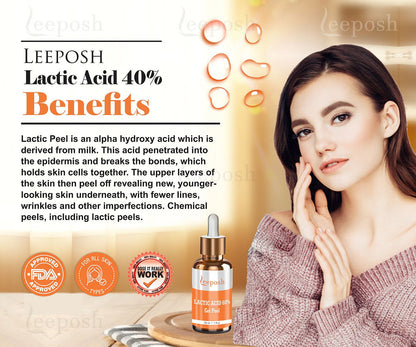 Leeposh Lactic Acid 40% Gel Peel with Neutralizer Spray | FDA Approved Peel for Acne Scars, Wrinkles & Uneven Skin Tone