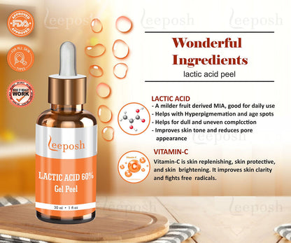 Leeposh Lactic Acid 40% Gel Peel with Neutralizer Spray | FDA Approved Peel for Acne Scars, Wrinkles & Uneven Skin Tone