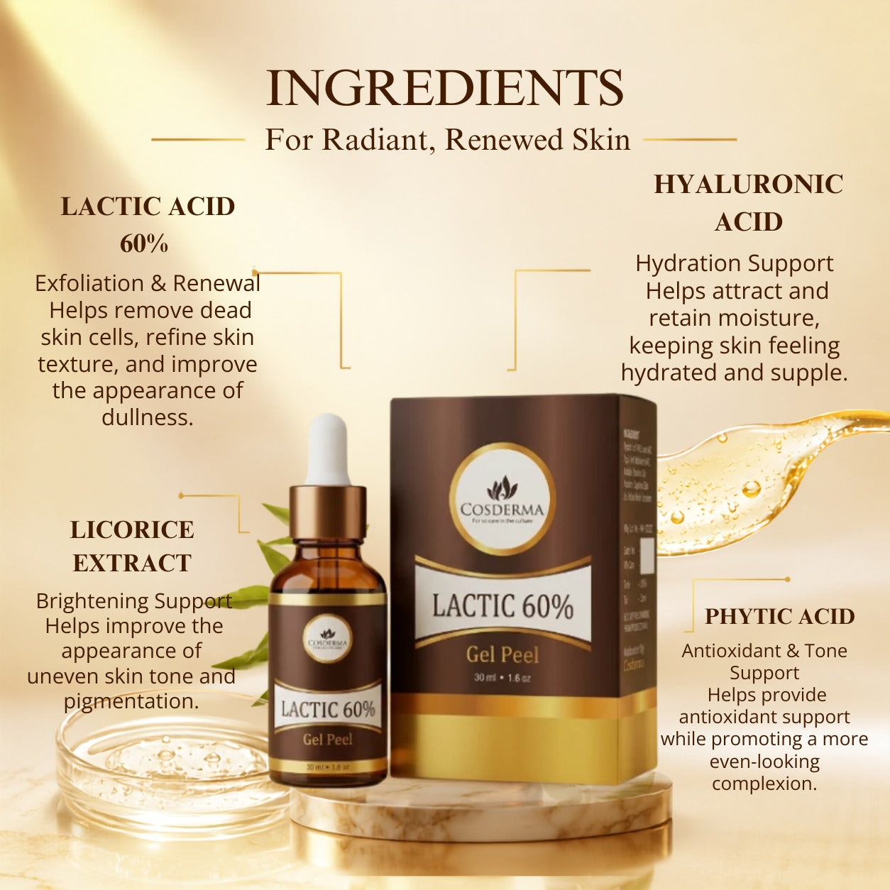 Cosderma Lactic Acid Peel - Enhance Skin Texture & Radiance | Professional Derma Peel