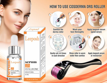 Leeposh Derma Roller 0.5mm with Vitamin C + Hyaluronic Acid Serum for Acne Scars and Anti-Aging