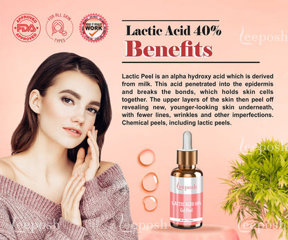 Leeposh Lactic Acid 40% Gel Peel for Melasma, Deep Pigmentation, Blemishes & Glowing Skin