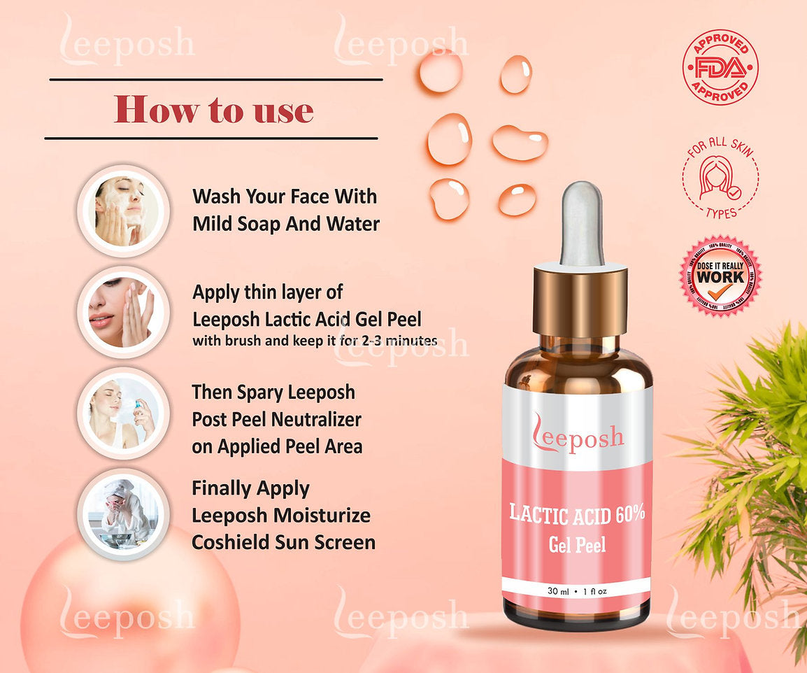 Leeposh Lactic Acid 40% Gel Peel for Melasma, Deep Pigmentation, Blemishes & Glowing Skin