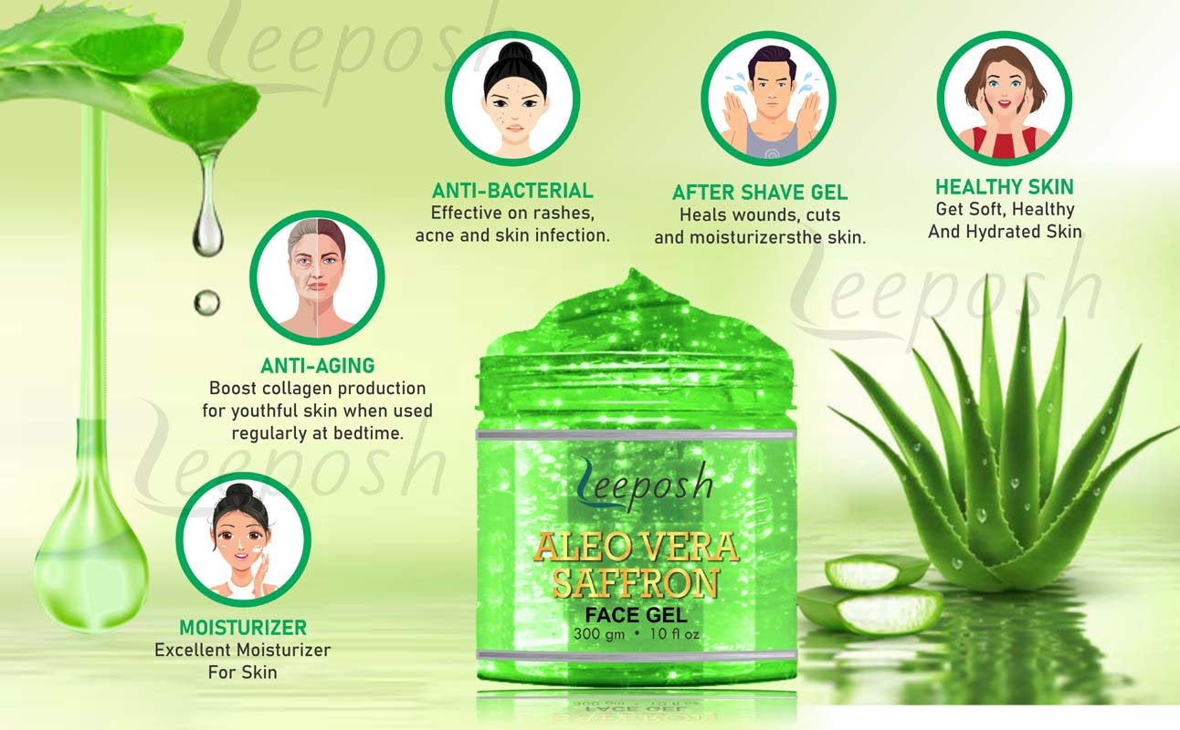 Leeposh Aloe Vera Saffron Face Gel Anti ageing | Intense Hydration for Skin