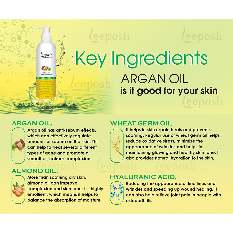 Leeposh Argan Oil Moisturizer Cream with Hyaluronic Acid | Intense Hydration & Anti-Aging Benefits