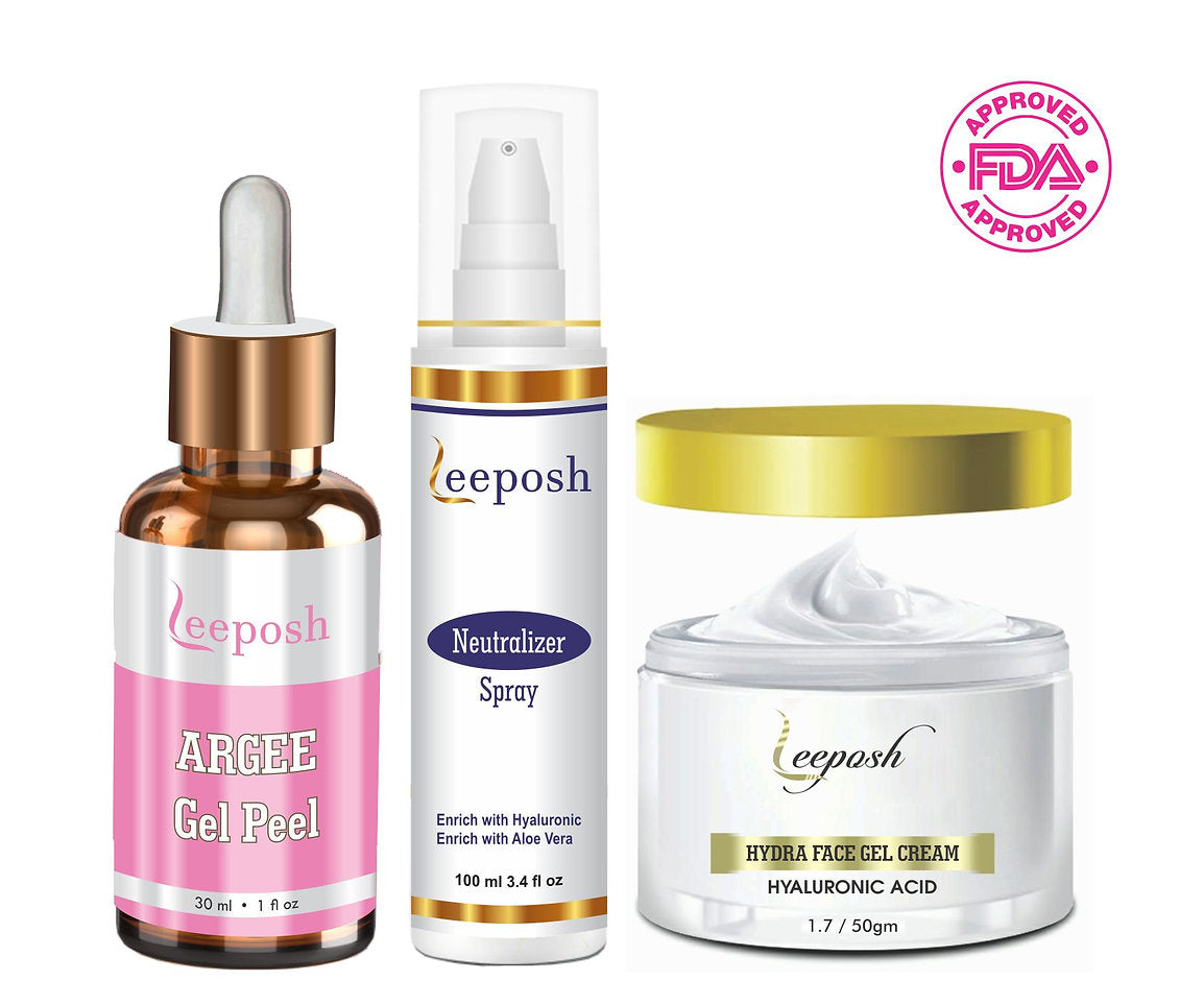 Leeposh Argee Peel with Neutralizer Spray & Hydra Face Gel Cream - Effective Lactic Acid & Glycolic Acid Combo for Skin Brightening