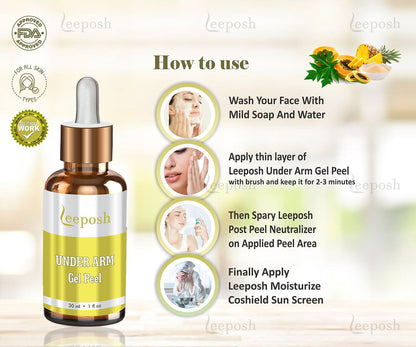 Leeposh Under Arm Peel | Glycolic Gel Peel 30% & Lactic Acid for Skin Lightening with Neutralizer Spray