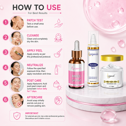 Leeposh Argee Peel with Neutralizer Spray & Hydra Face Gel Cream - Effective Lactic Acid & Glycolic Acid Combo for Skin Brightening