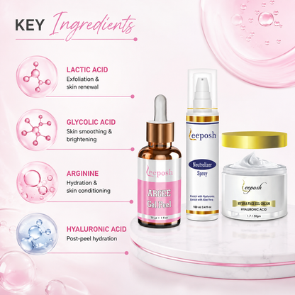 Leeposh Argee Peel with Neutralizer Spray & Hydra Face Gel Cream - Effective Lactic Acid & Glycolic Acid Combo for Skin Brightening